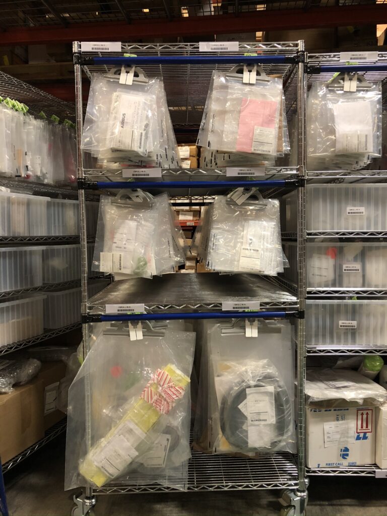 Mobile shelving at an aviation MRO